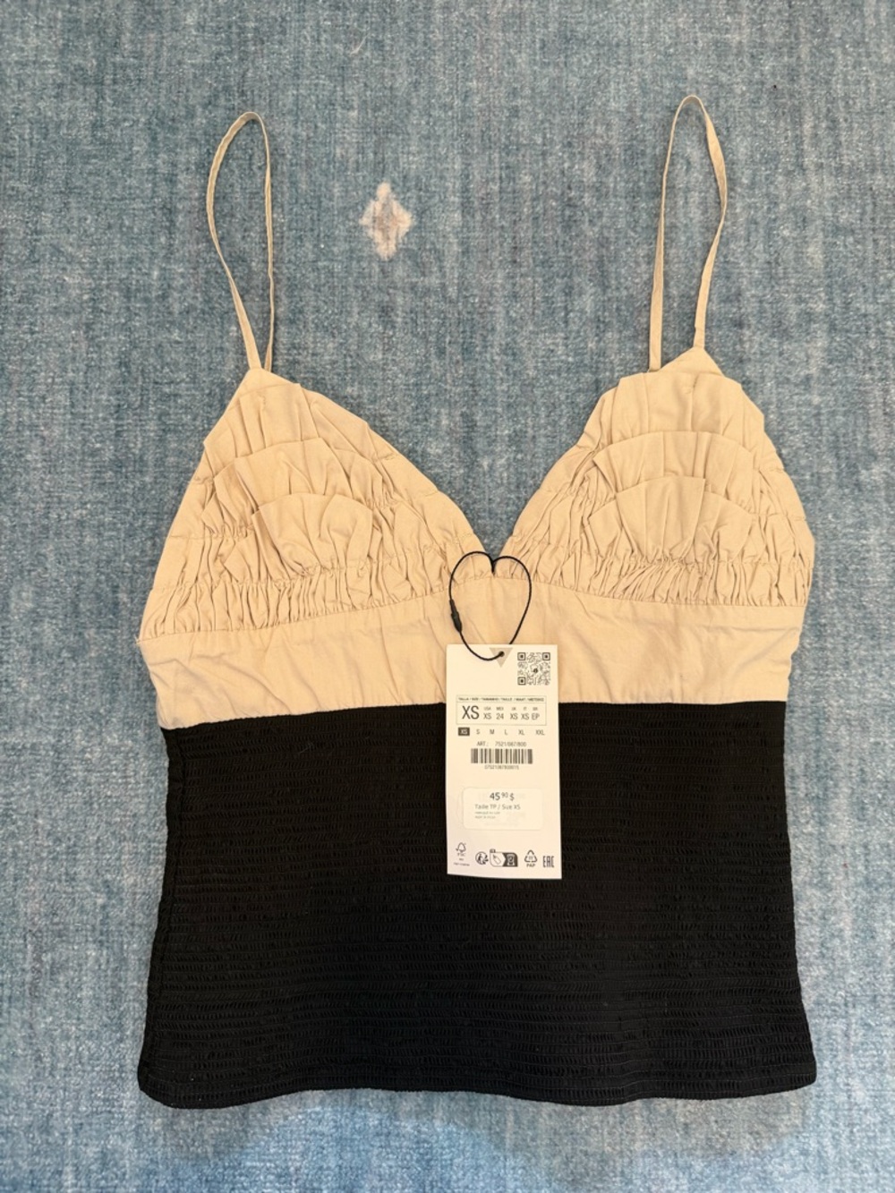 Zara Beige and Black Ruched Bust Slim Tank ♥️🛍️